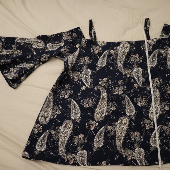 Navy Paisley & Floral pattern Off Shoulder Blouse - Picture 11 of 11